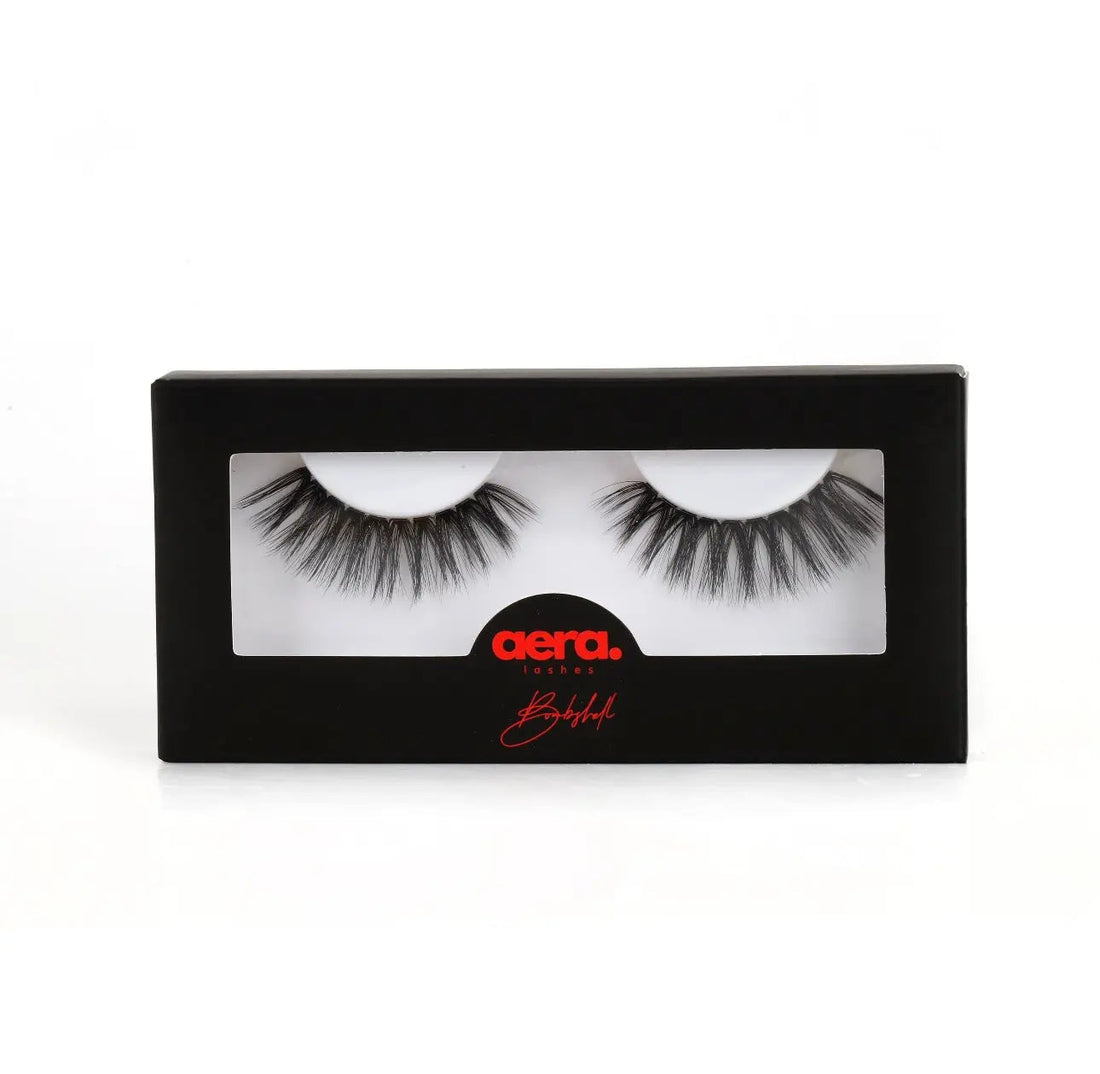 Close-up of Aera Lashes Bombshell style DIY lash extensions featuring voluminous, flared clusters for a bold, glamorous look.