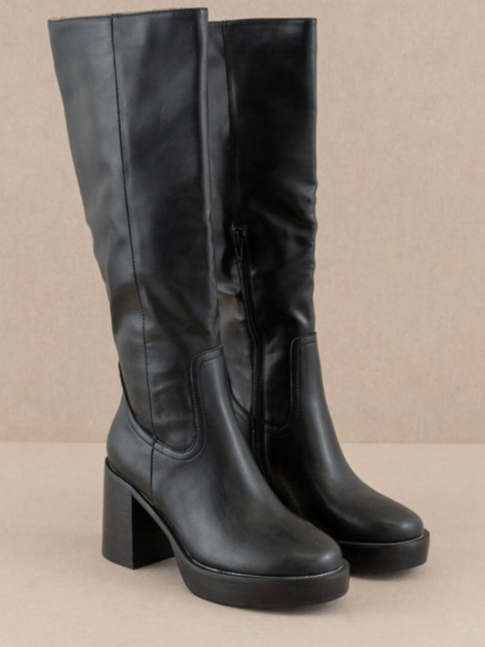 Black Platform Knee High Boots