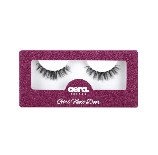 Close-up of Girl Next Door DIY lash clusters – 13mm C curl wispy eyelash extensions for hooded eyes, natural look with underlash application.
